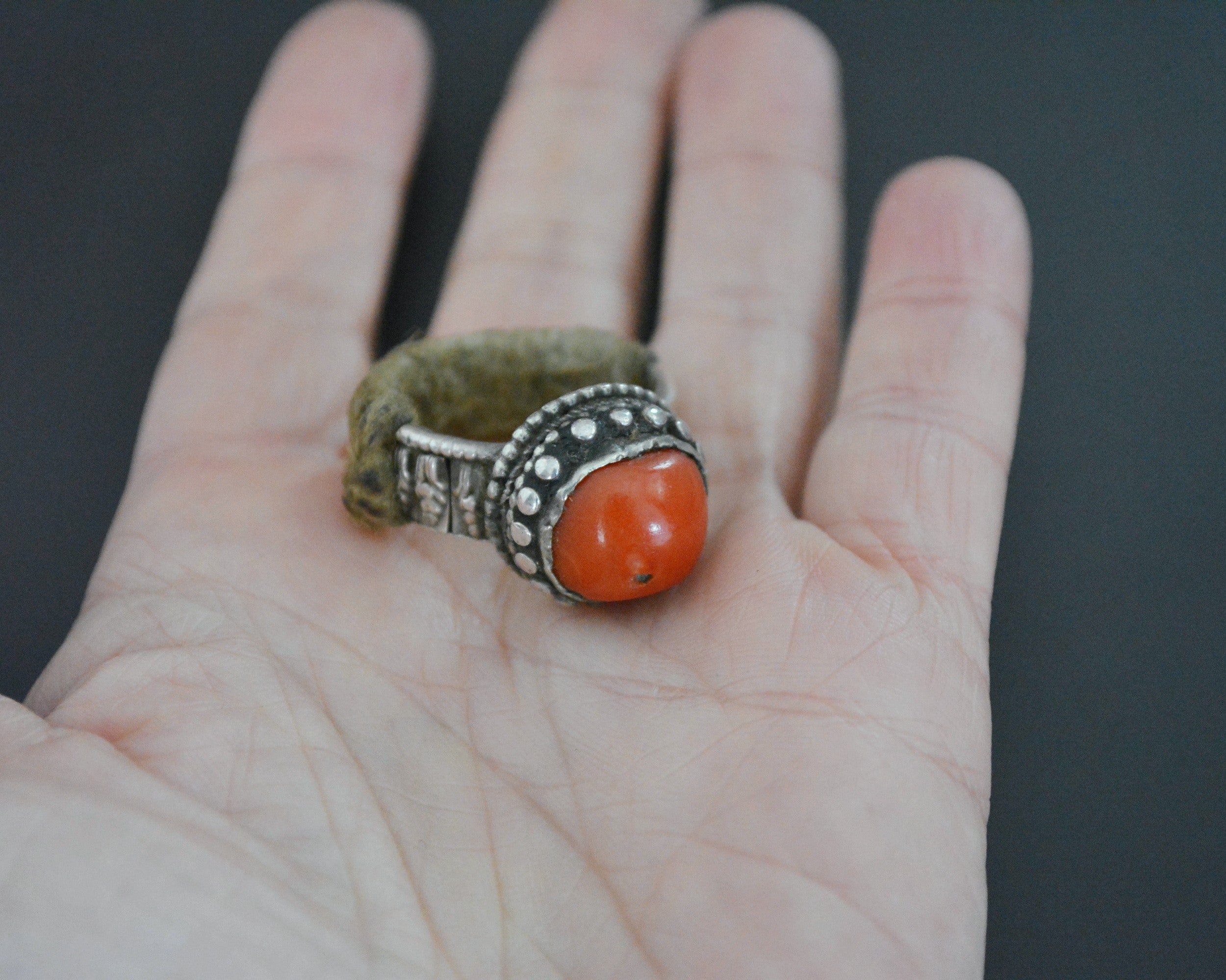 Old Tibetan Coral Ring - Size 9