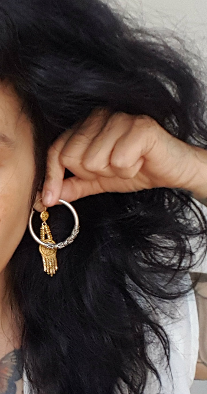 Large Ethnic Bali Hoop Earrings with Wire Work