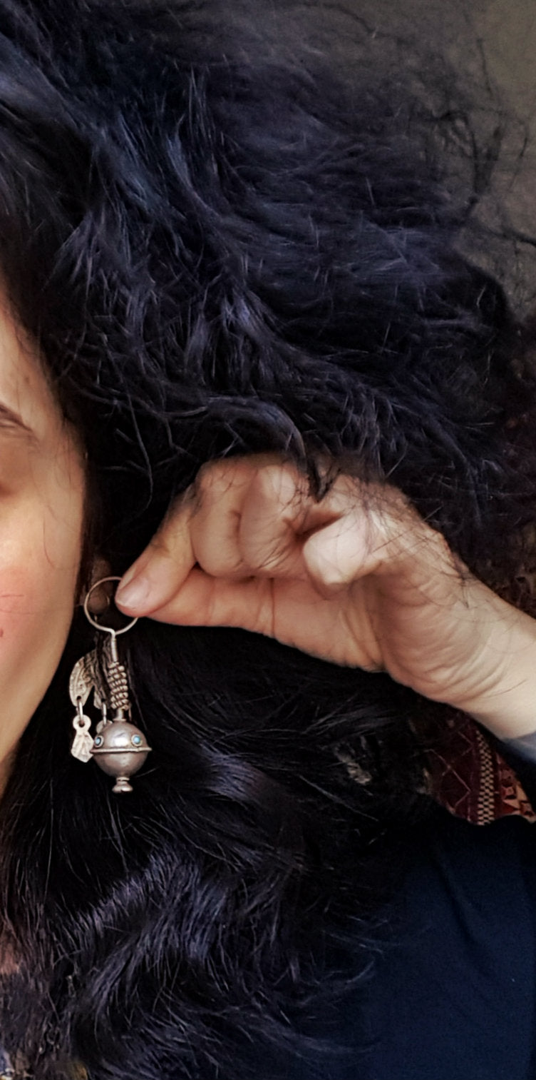 Old Afghani Earrings with Turquoise and Glass