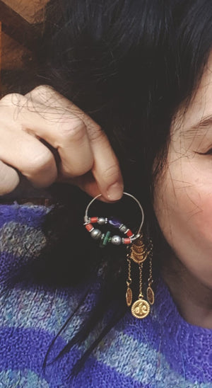 Uzbek Coral Glass Hoop Earrings