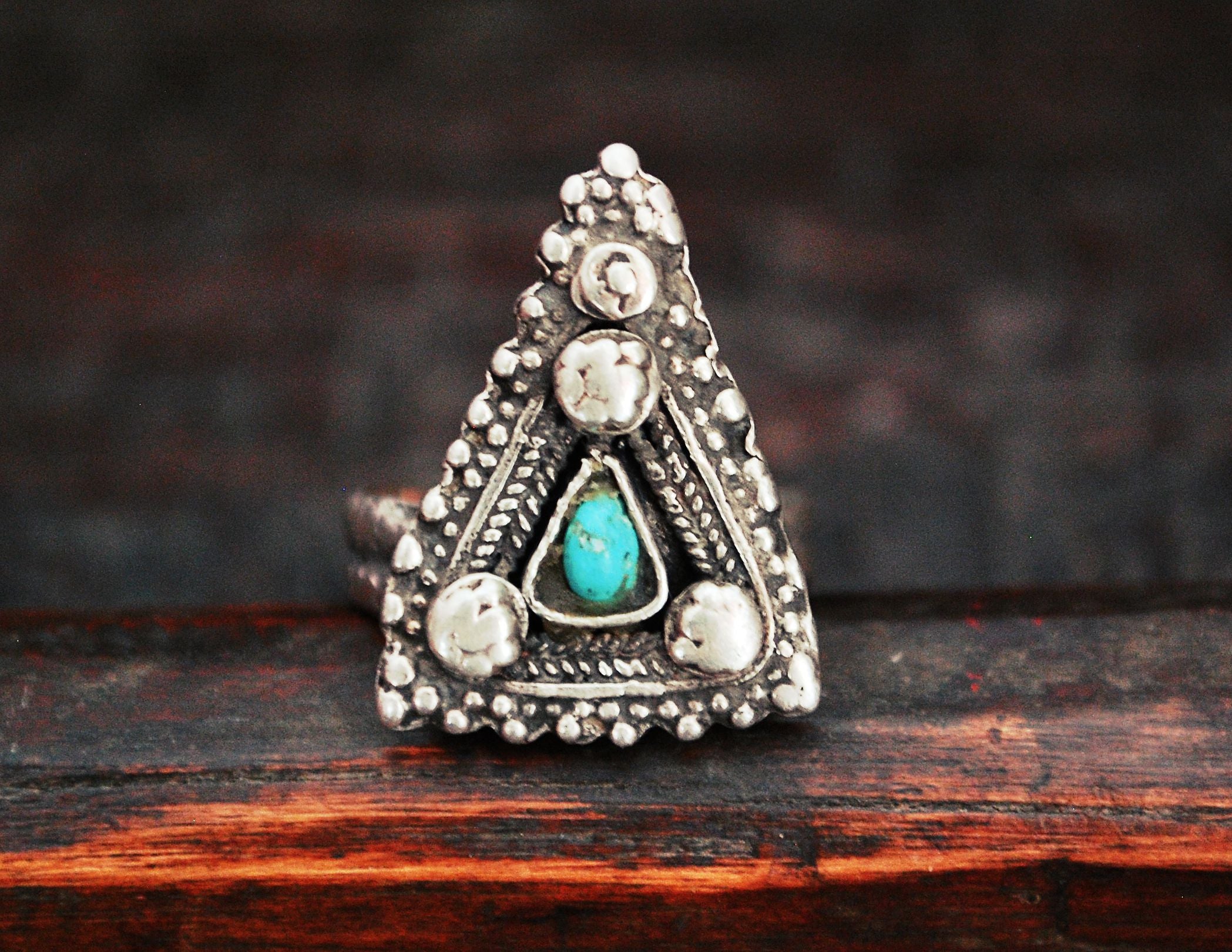 Antique Afghani Silver Ring with Turquoise - Size 8