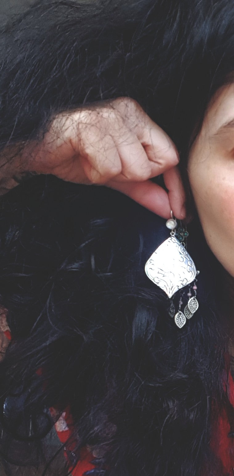 Nepali Moonstone Lotus Dangle Earrings