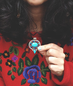 Nepali Turquoise Coral Lapis Pendant