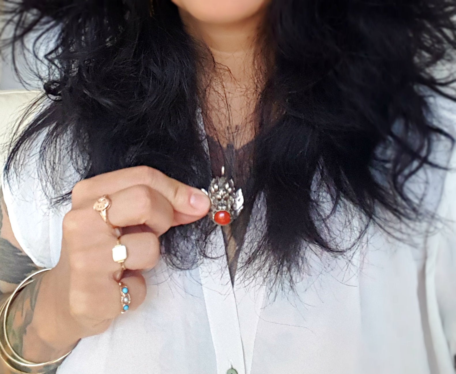 Nepali Coral Dragon Pendant