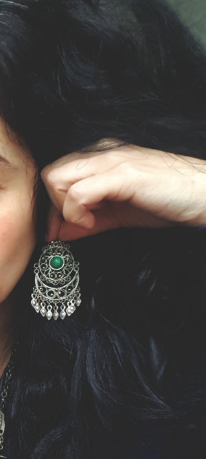 Ethnic Chrysocolla Filigree Dangle Earrings