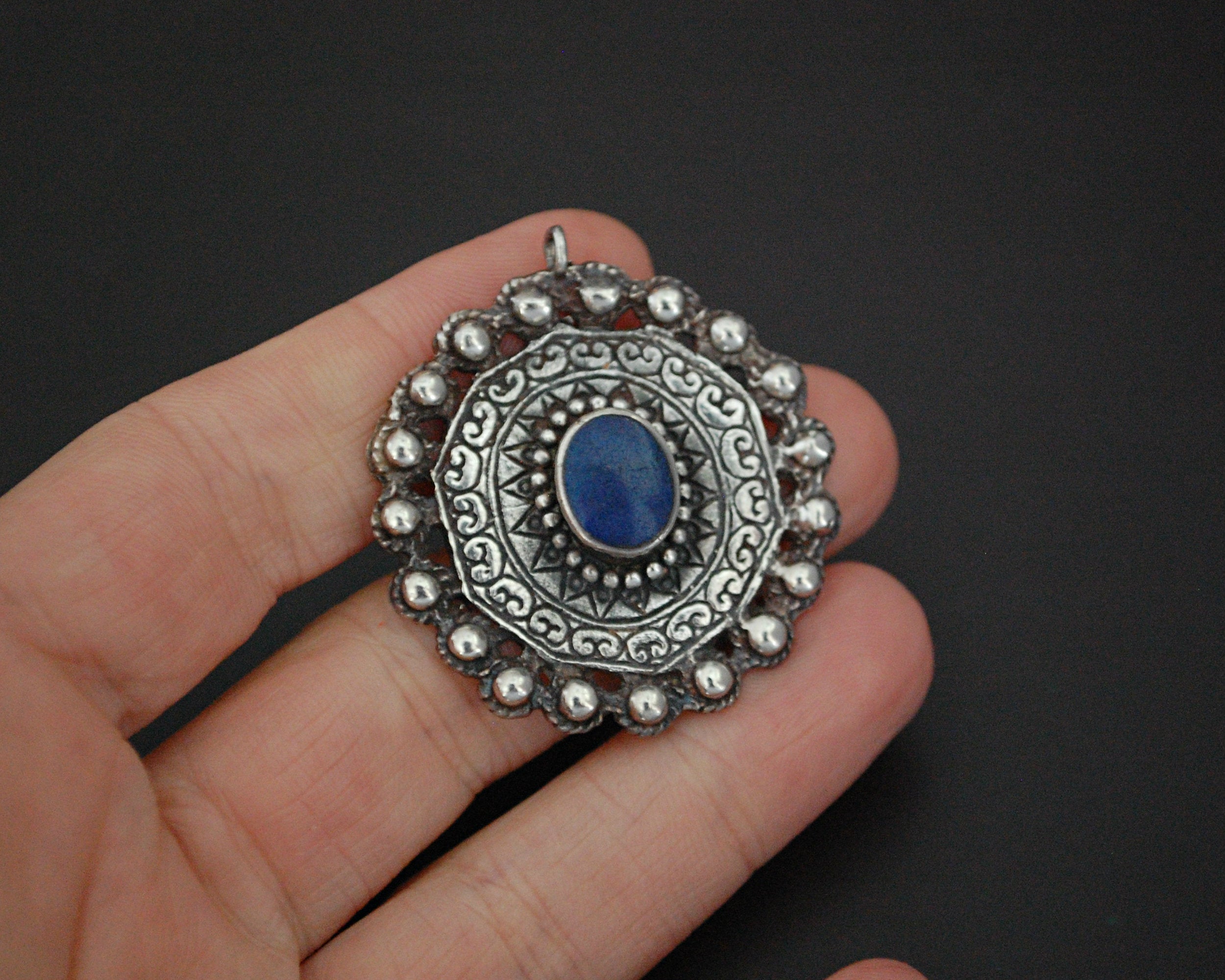 Ethnic Lapis Lazuli Sterling Silver Pendant