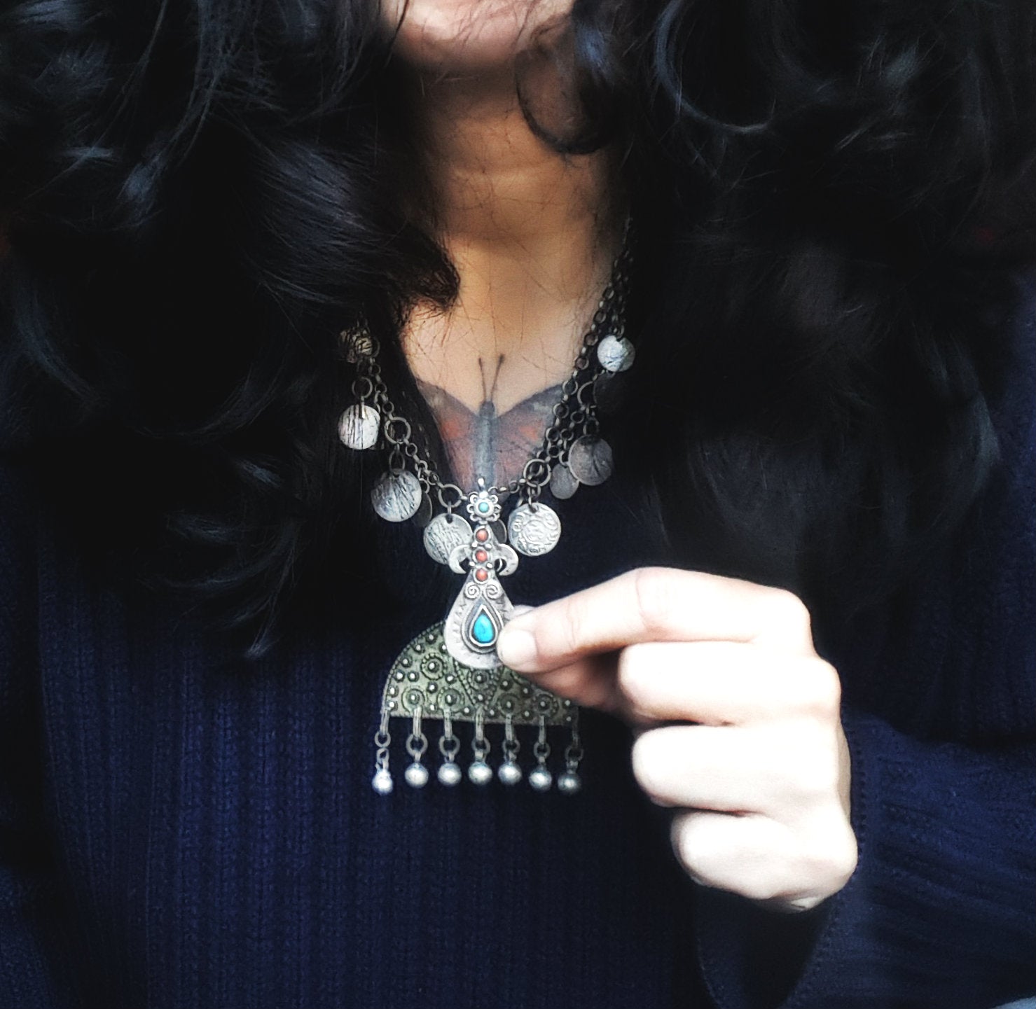Pretty Uzbek Turquoise and Coral Pendant
