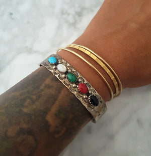 Native American Multistone Cuff Bracelet - Signed - Size S