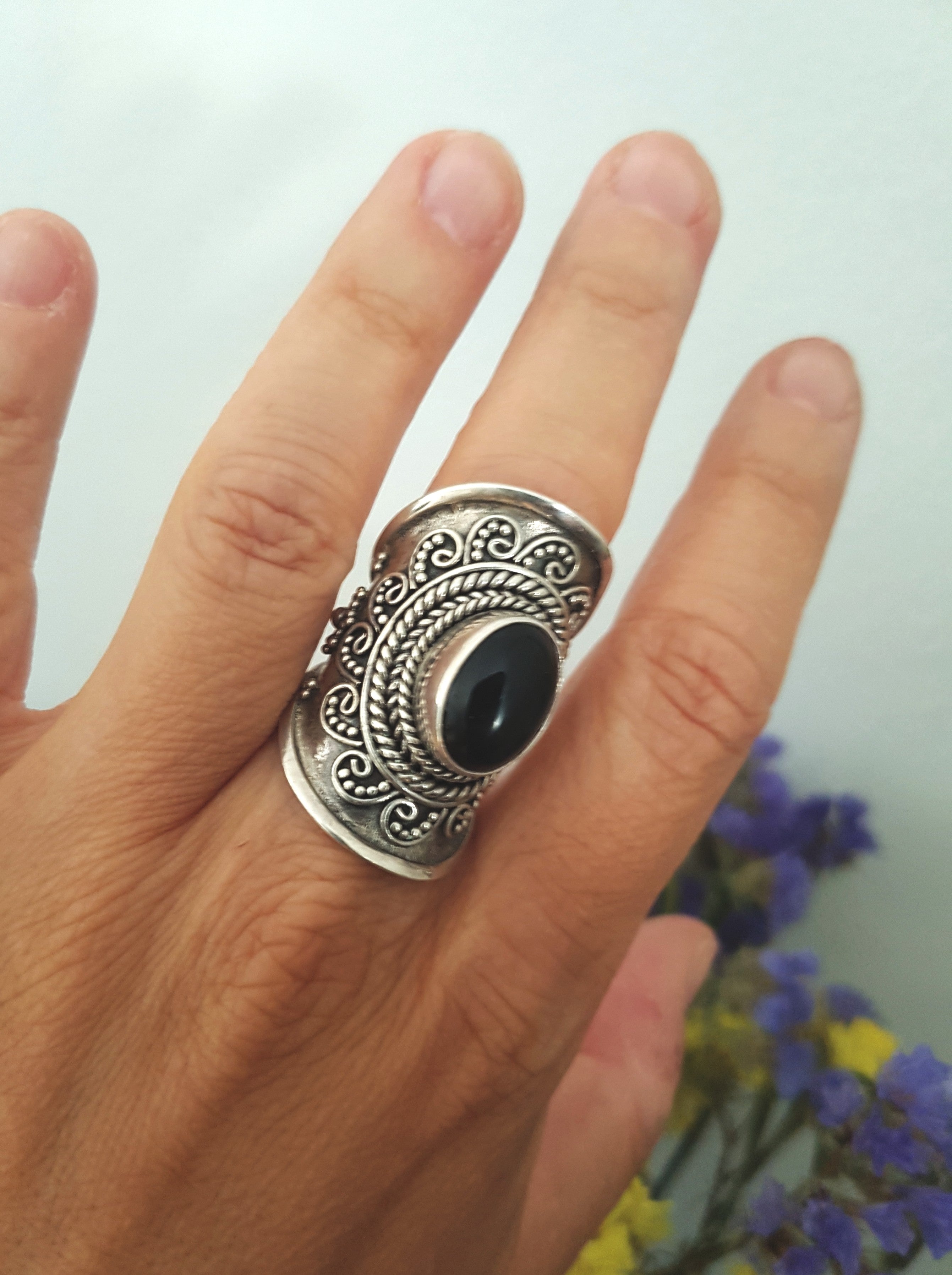 Ethnic Onyx Ring from Bali - Size 7.5