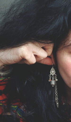 Vintage Kazakh Earrings with Coral and Pearls