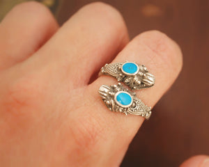 Double Dragon Turquoise Ring from Bali - Adjustable Size