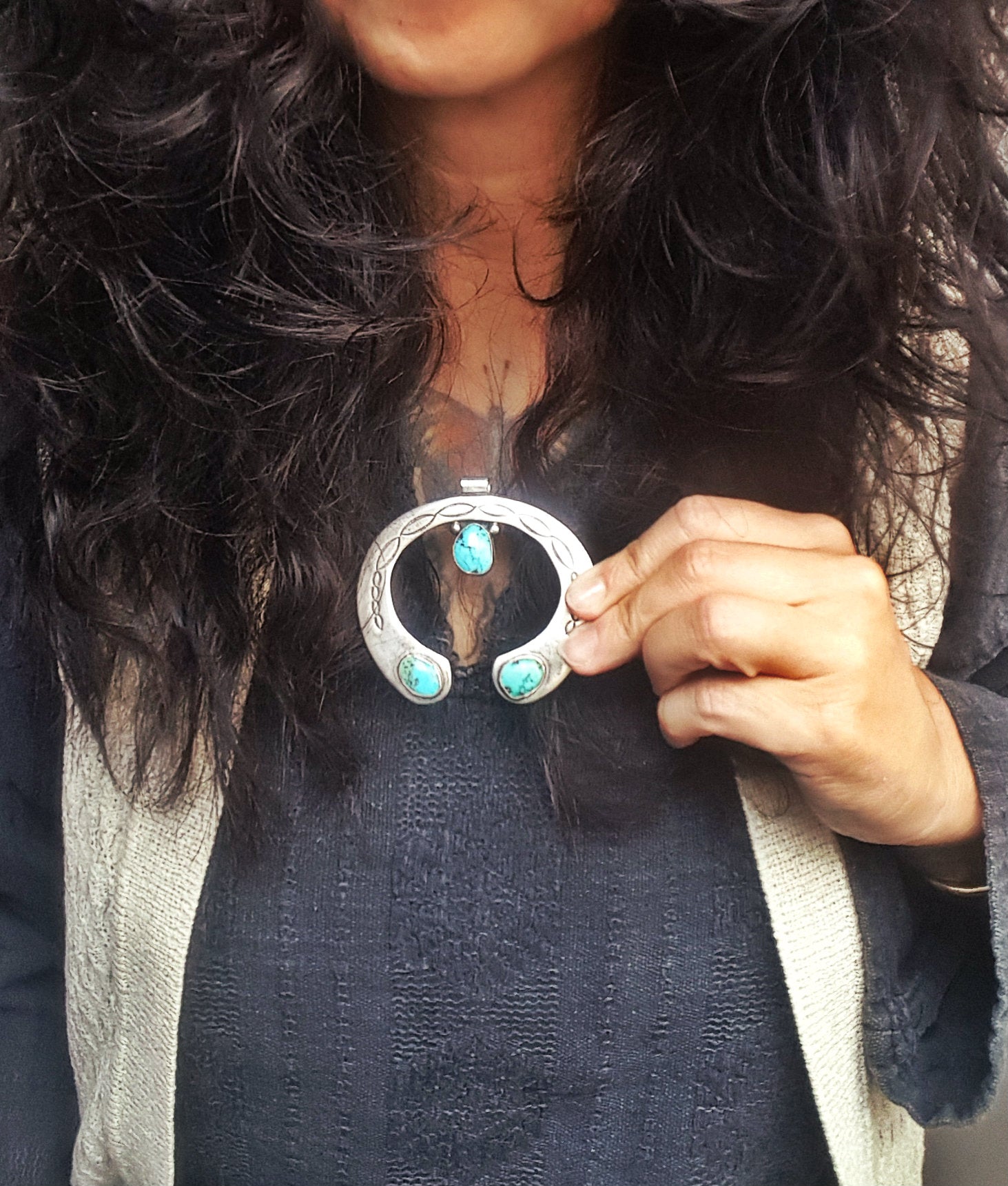 Large Navajo Naja Turquoise Pendant