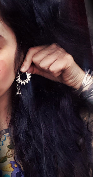 Ethnic Hoop Earrings - Sterling Silver