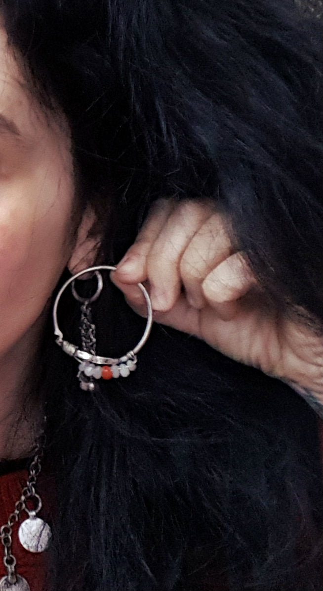 Old Berber Hoop Earrings with Coral