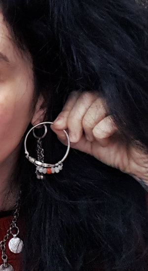 Old Berber Hoop Earrings with Coral