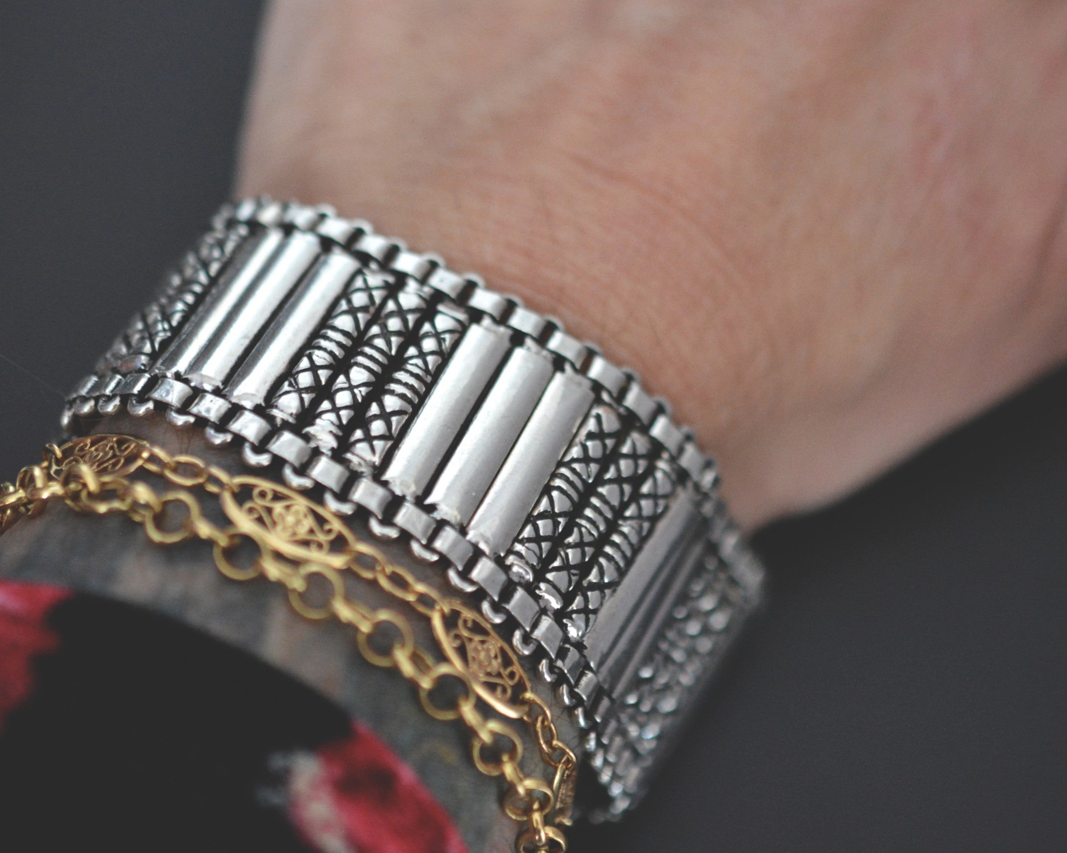Wide Rajasthani Silver Link Bracelet