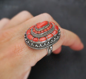 Bold Nepali Coral Ring - Size 10.25