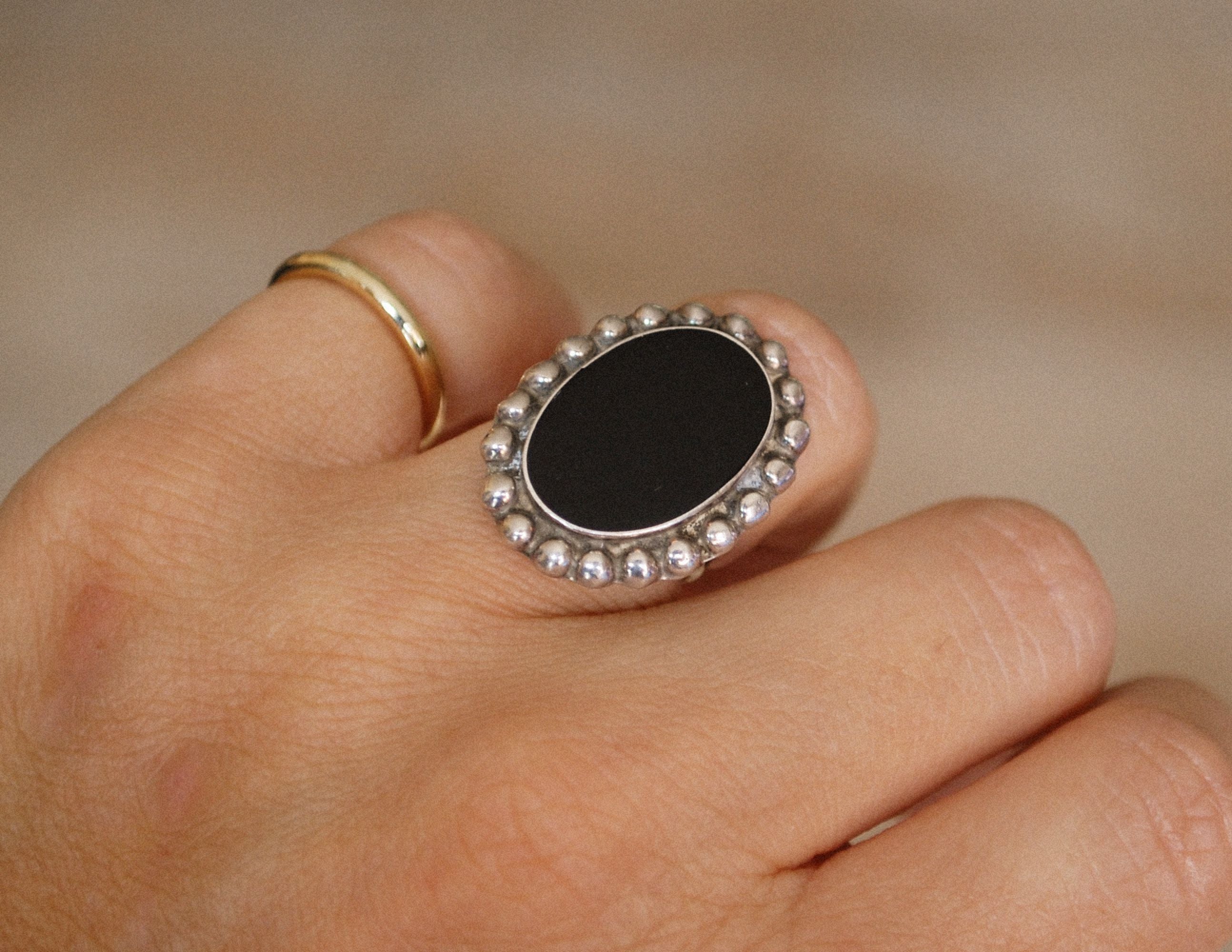 Ethnic Onyx Ring from Mexico - Size 4