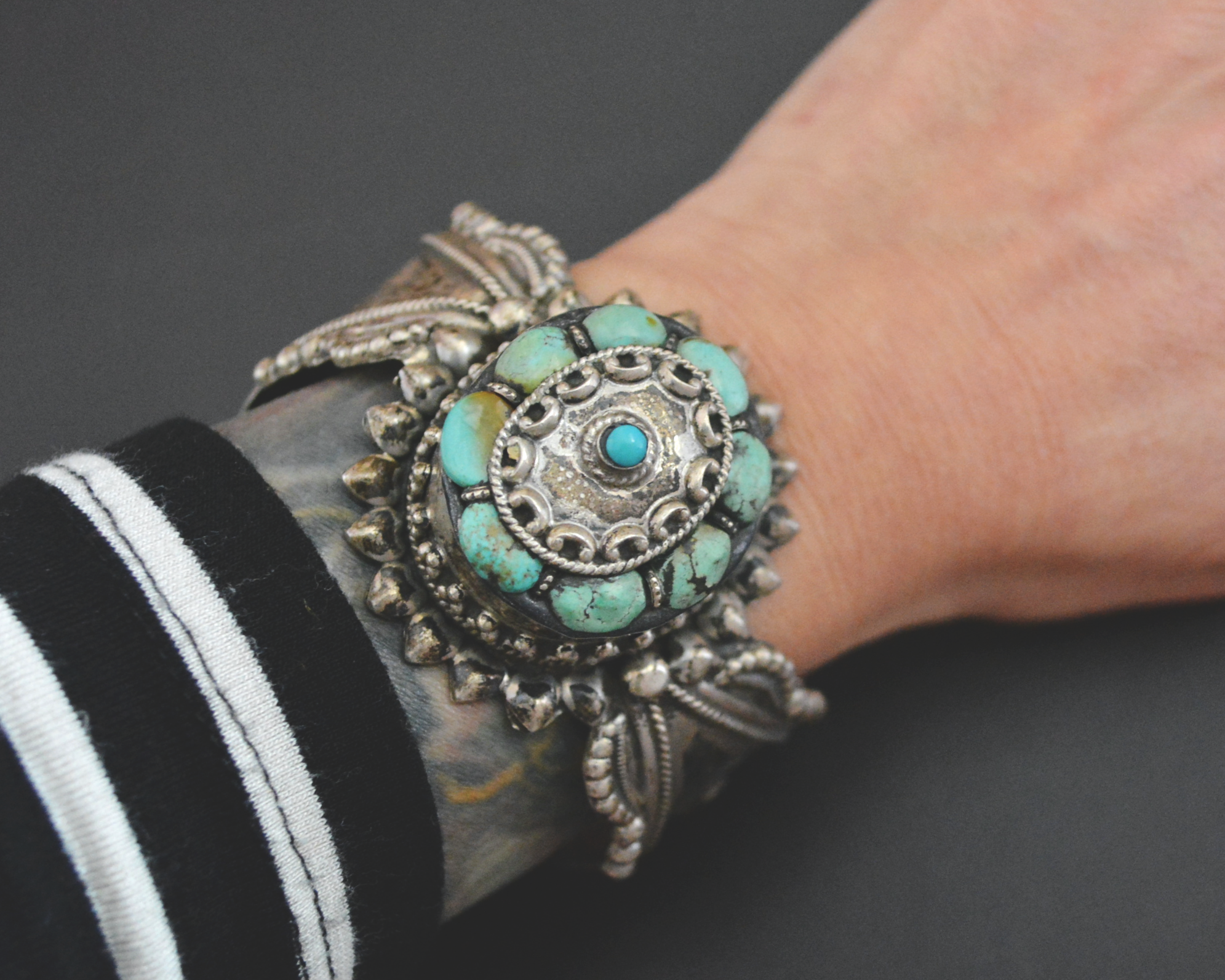 Fabulous Nepali Tibetan Turquoise Cuff Bracelet - HEAVY