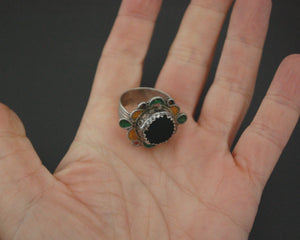 Berber Enamel Ring with Green Stone - Size 9