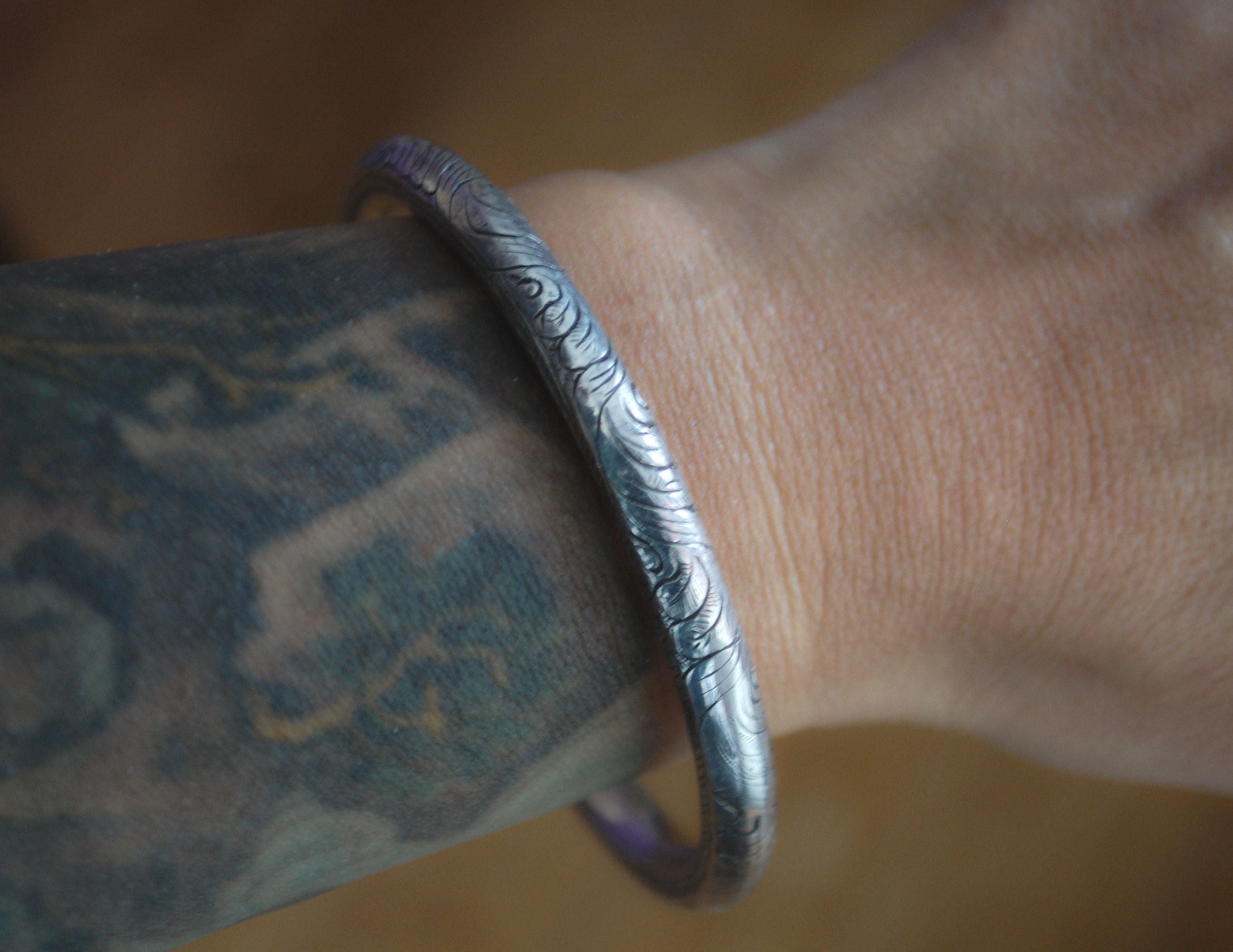 Ethnic Carved Bangle Bracelet from Nepal