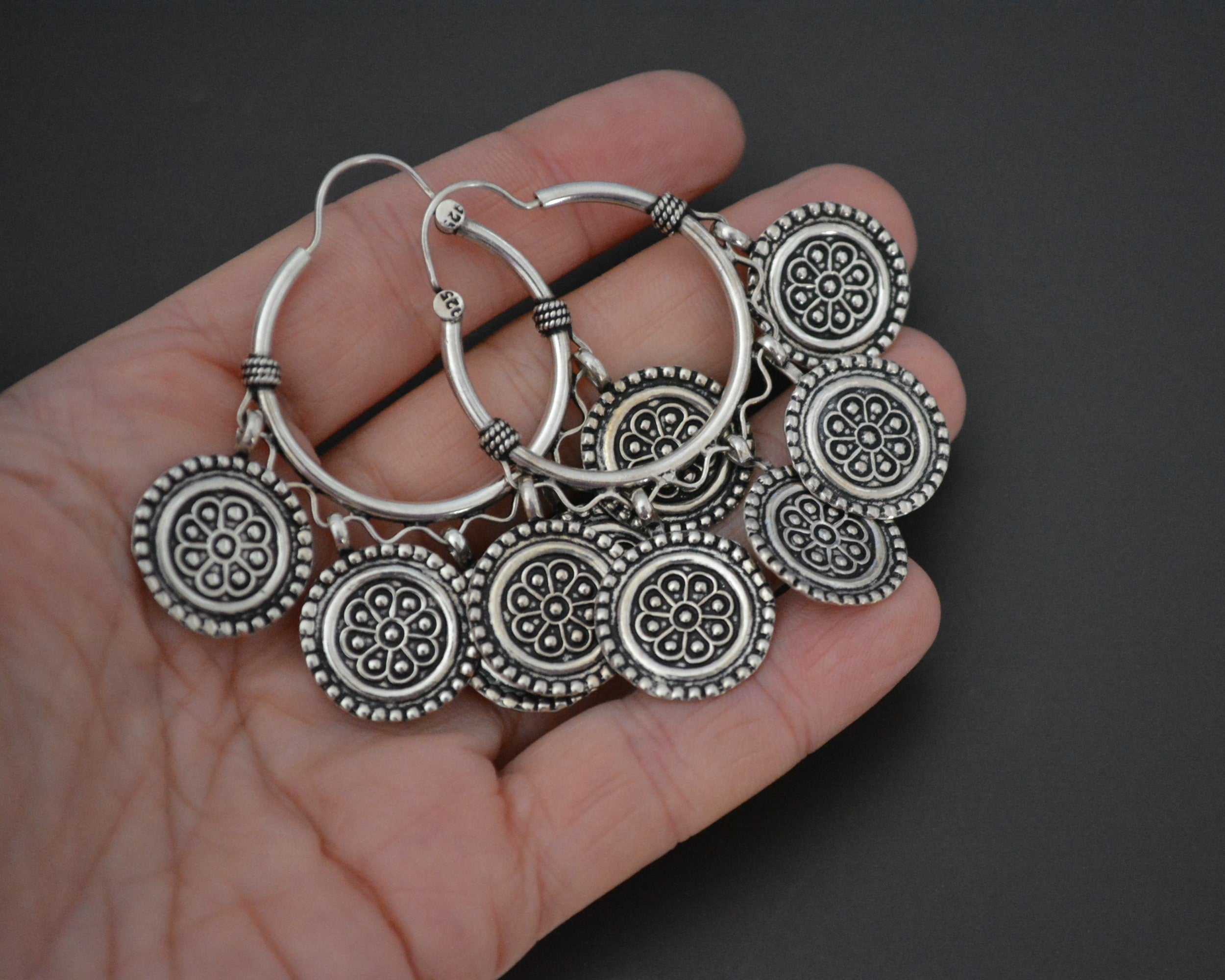 Ethnic Hoop Earrings with Dangles - LARGE