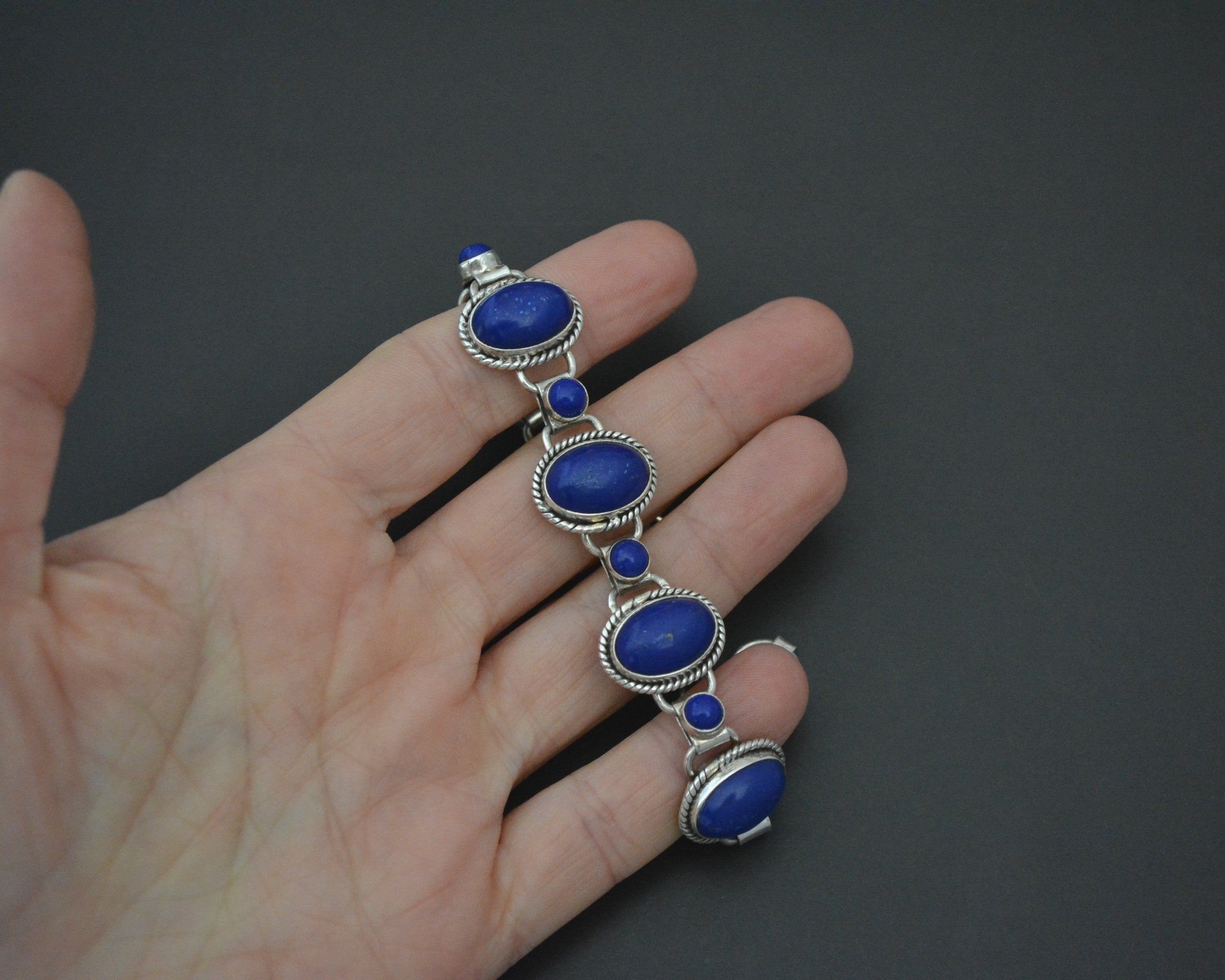 Ethnic Lapis Lazuli Link Bracelet - Adjustable Length