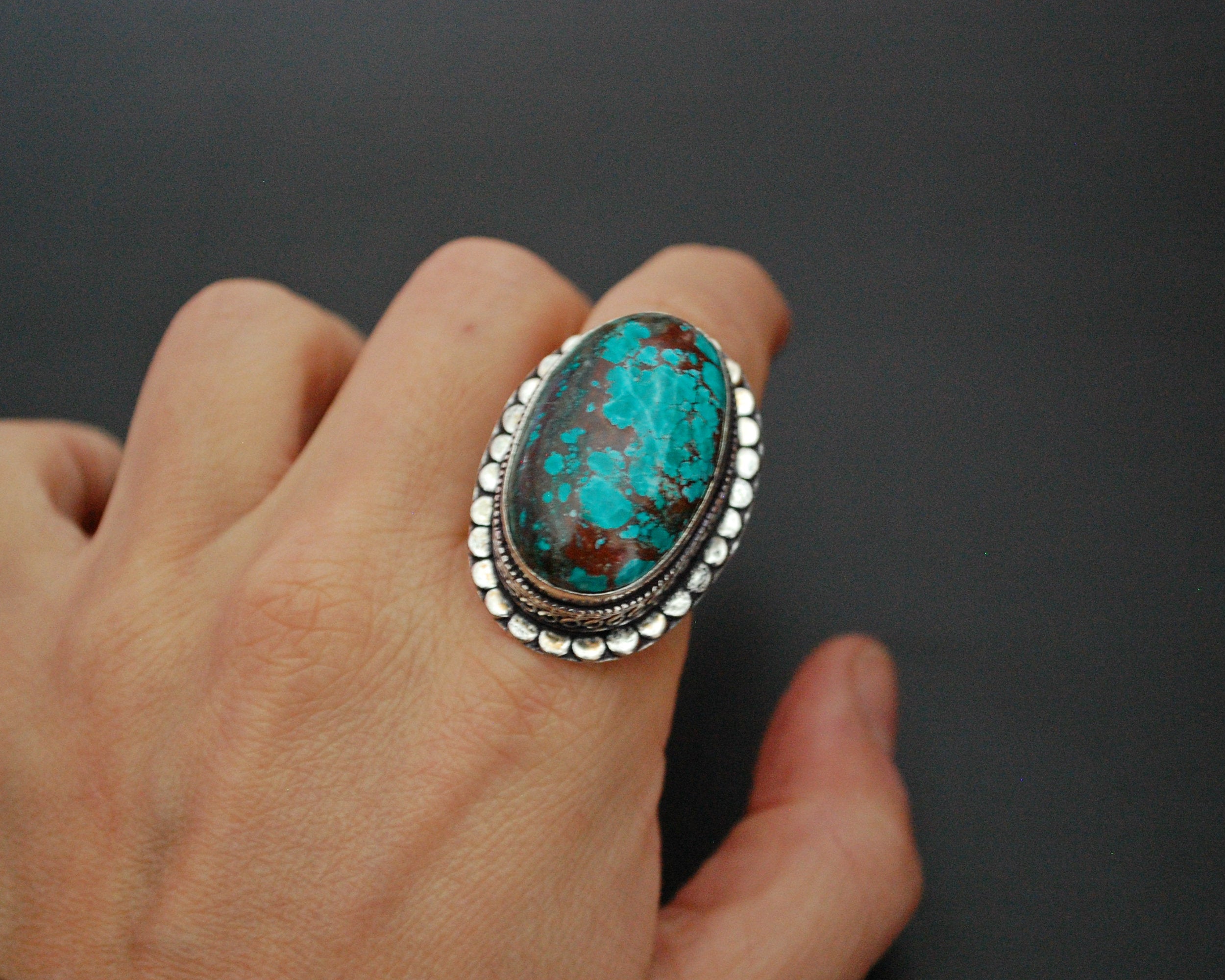 Bold Turquoise Ring from India - Size 6.75 / 7