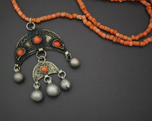 Coral Crescent Bell Dangles Necklace
