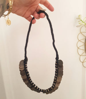 Old Indian Coin Necklace On Cotton Cord