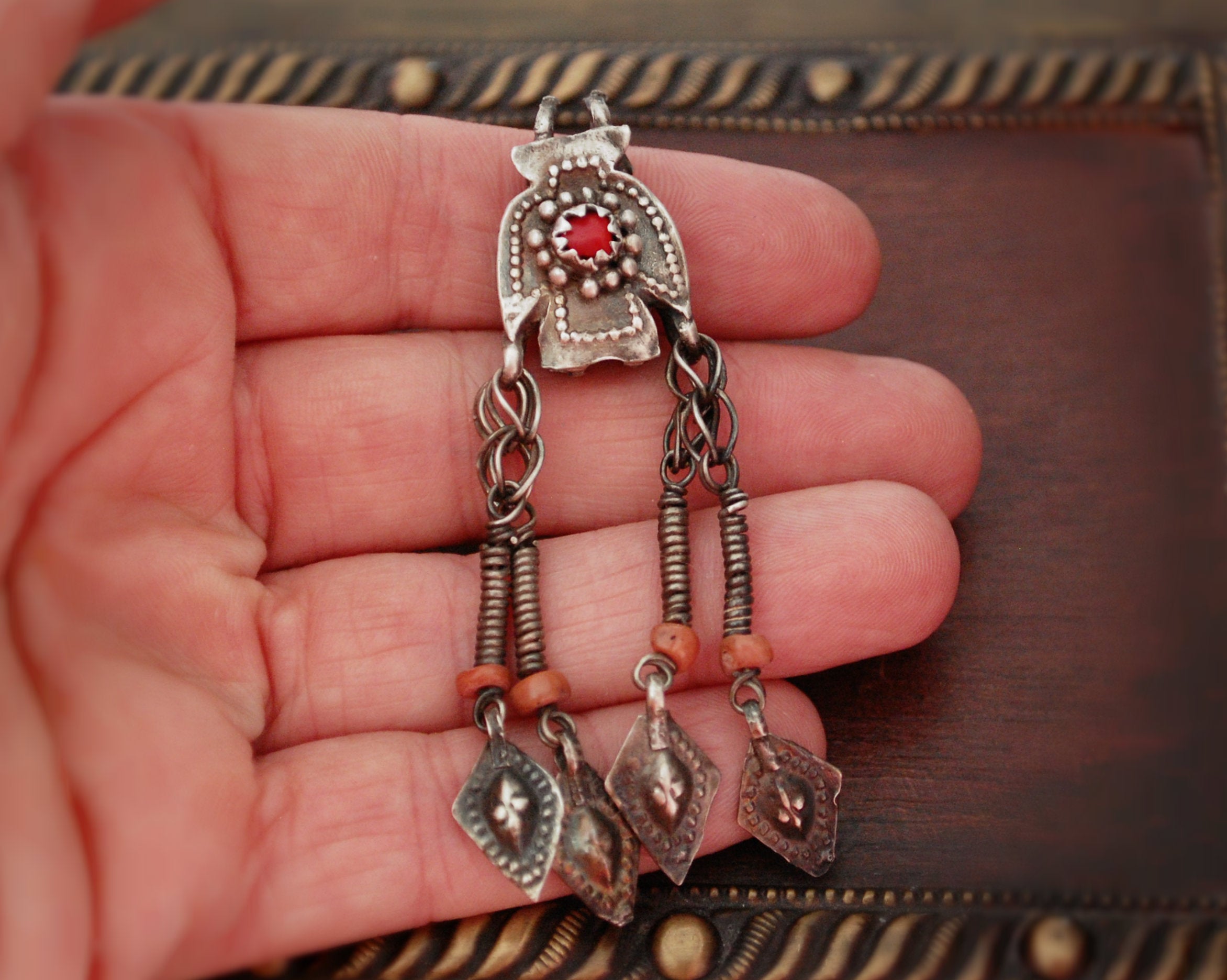 Uzbek Coral Pendant with Tassels