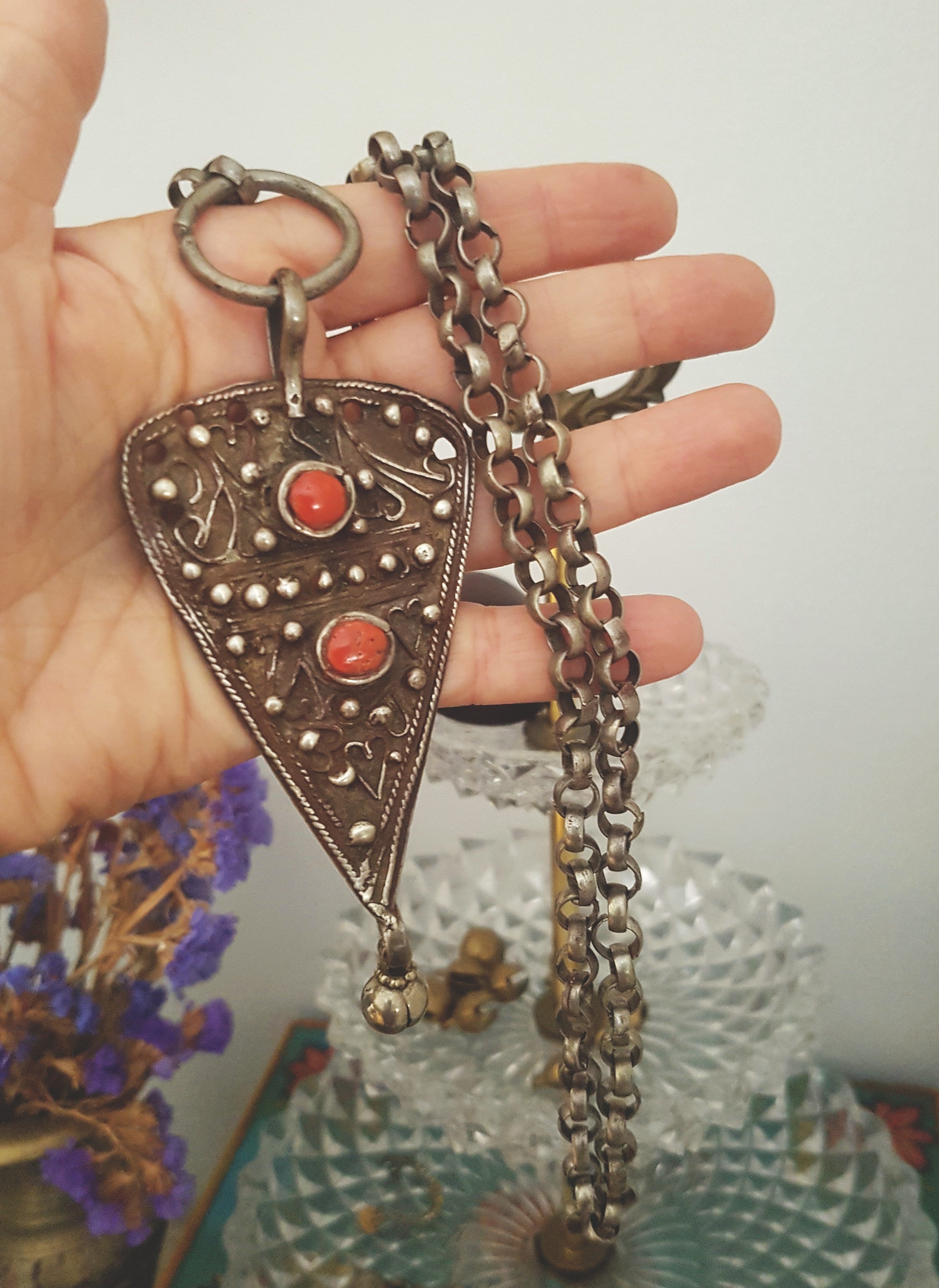 Old Tunisian Berber Pendant with Coral
