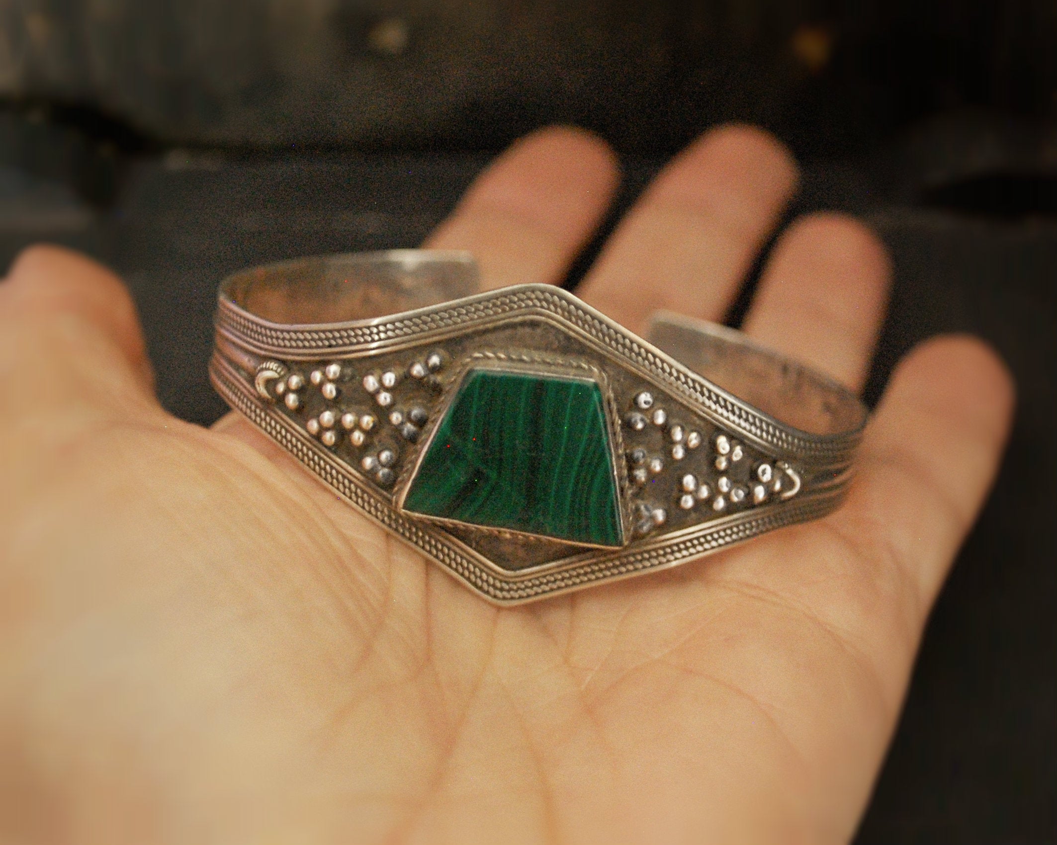 Ethnic Malachite Cuff Bracelet