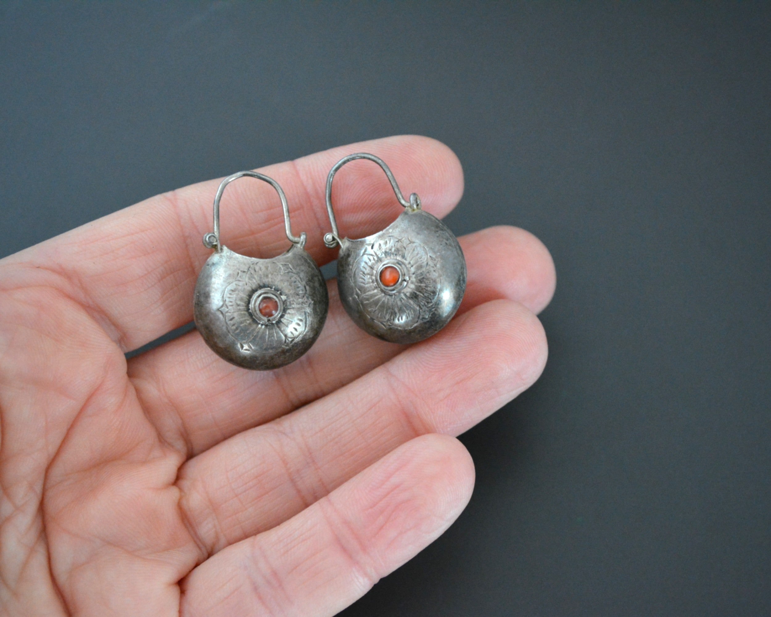 Reserved for A. - Nepali Coral Lotus Basket Earrings