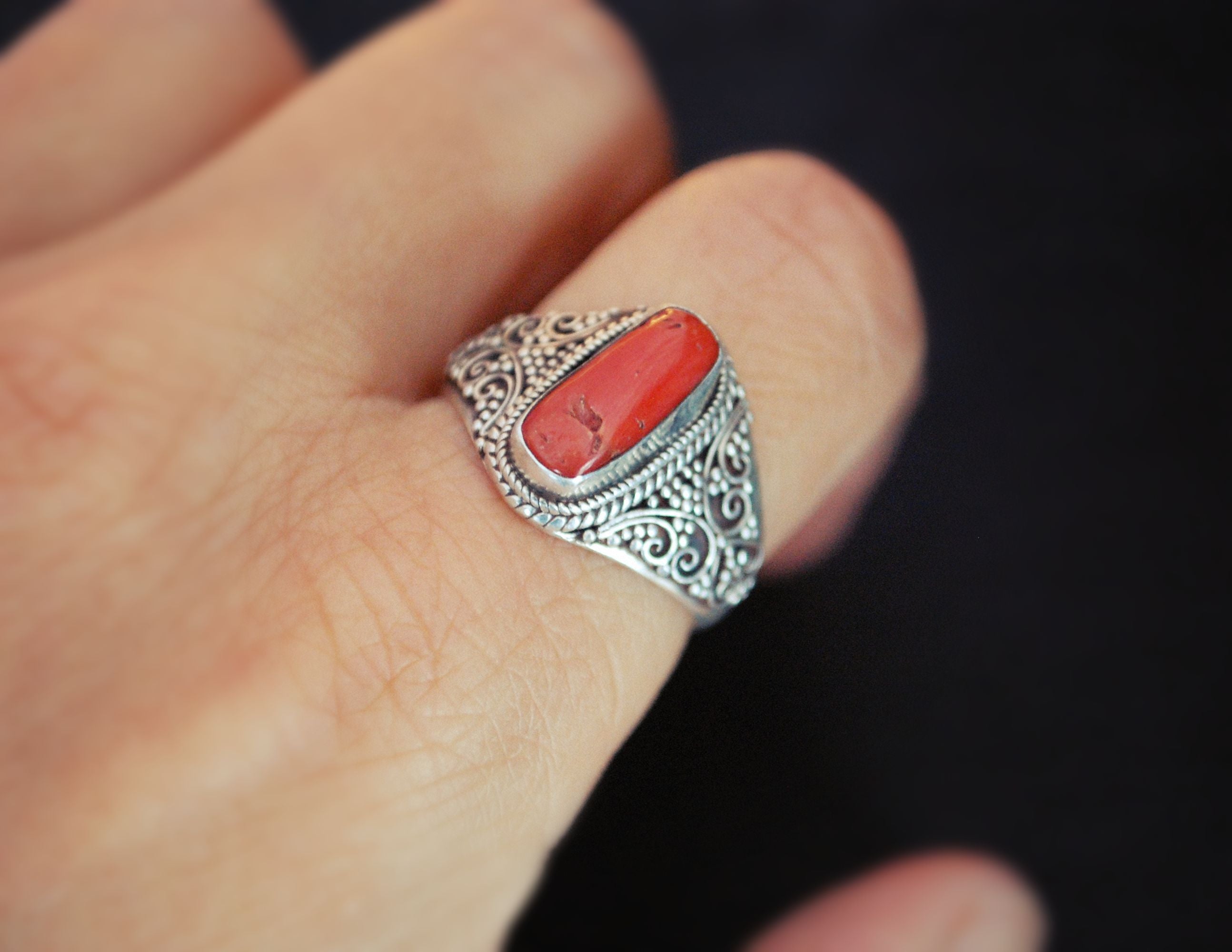 Ethnic Nepali Coral Ring - Size 8.5
