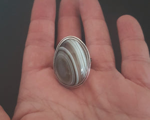 Ethnic Banded Agate Ring  - Size 6.25
