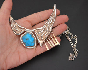 Ethnic Turquoise Sterling Silver Necklace with Dangles
