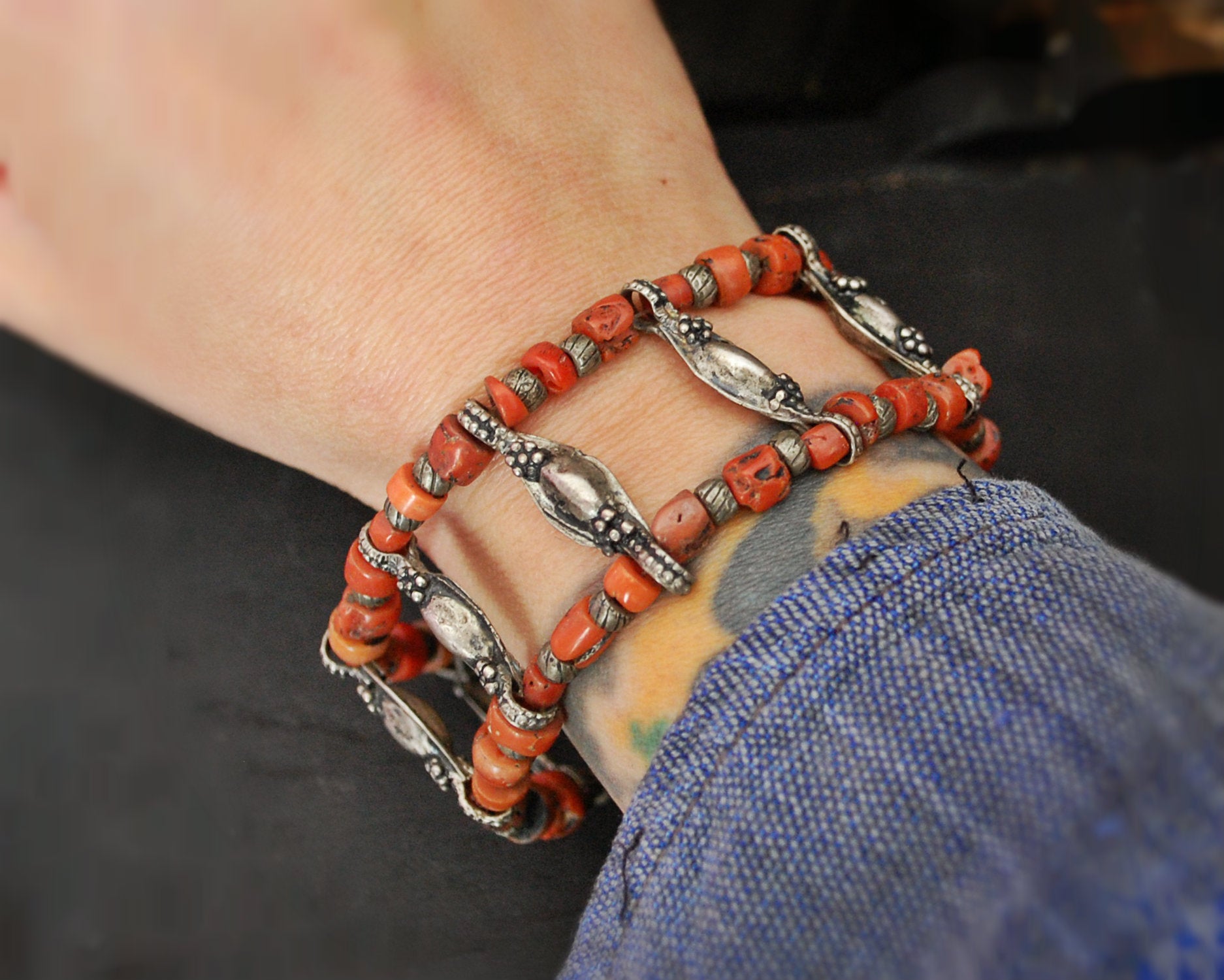 Antique Ladakh Coral Bracelet