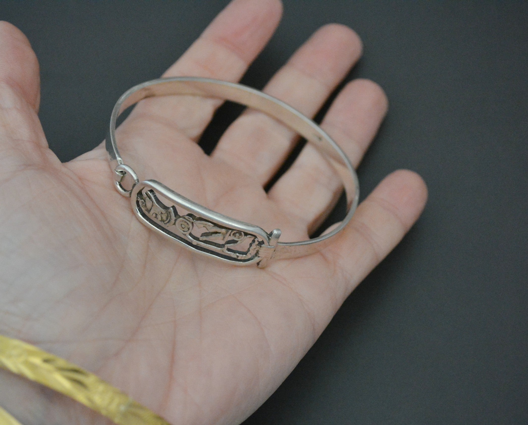 Egyptian Hieroglyph Silver Bracelet