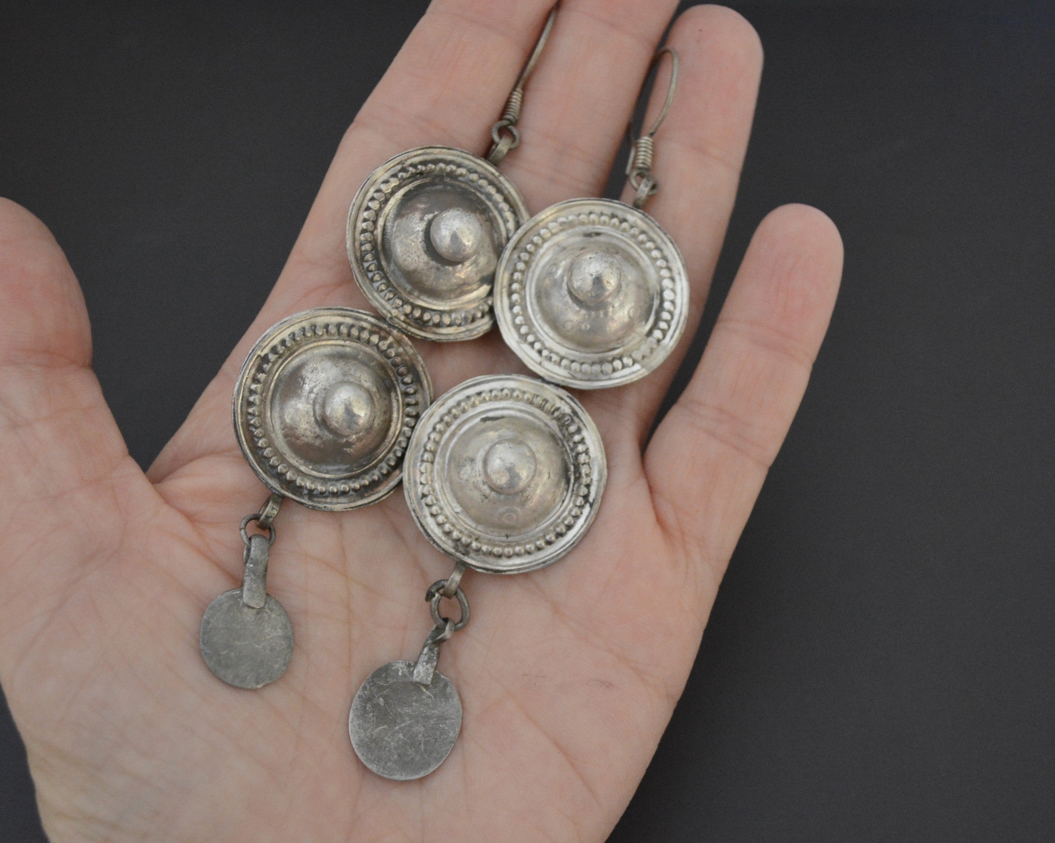 Large Afghani Silver Earrings with Dangles