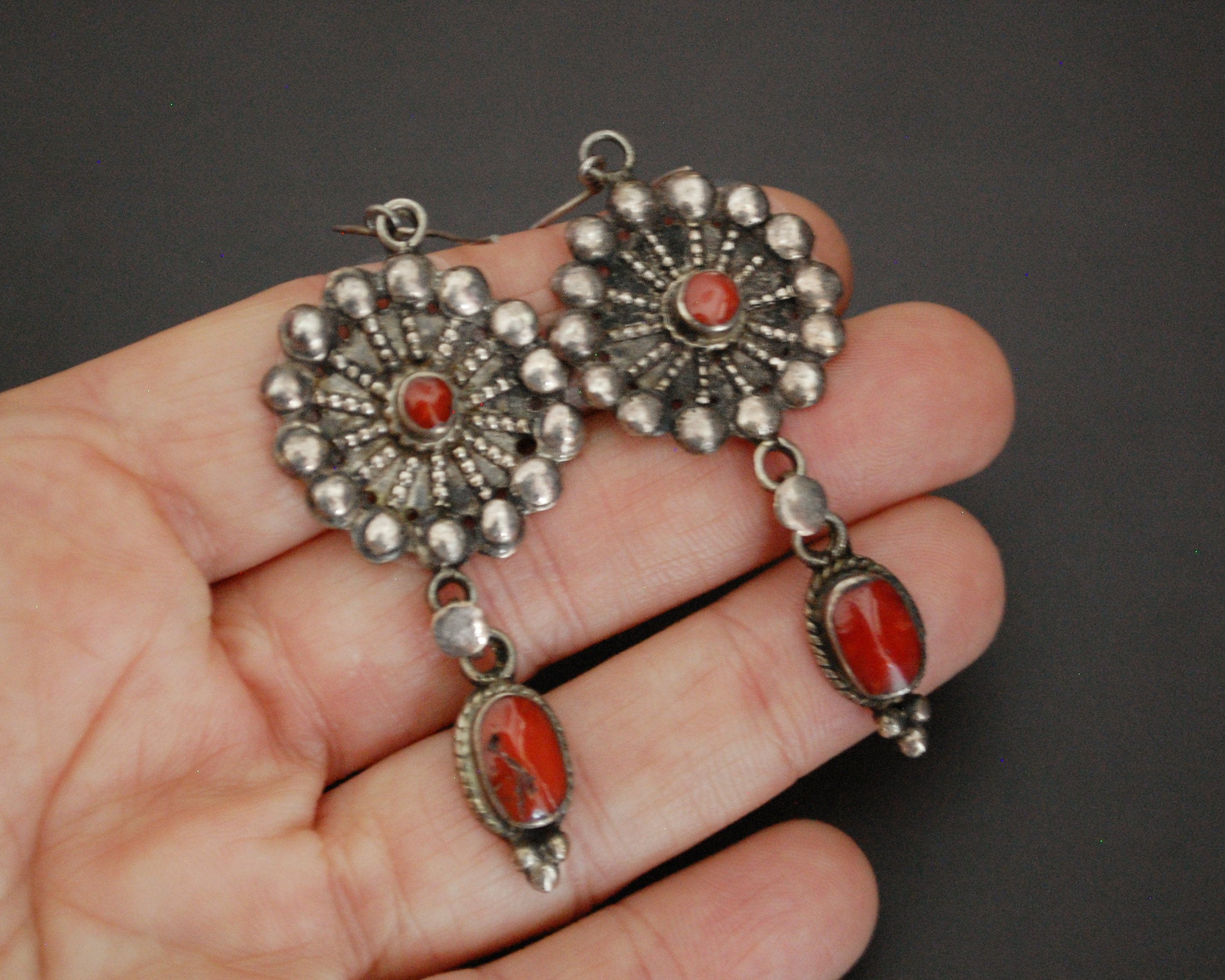 Ethnic Coral Earrings from Nepal