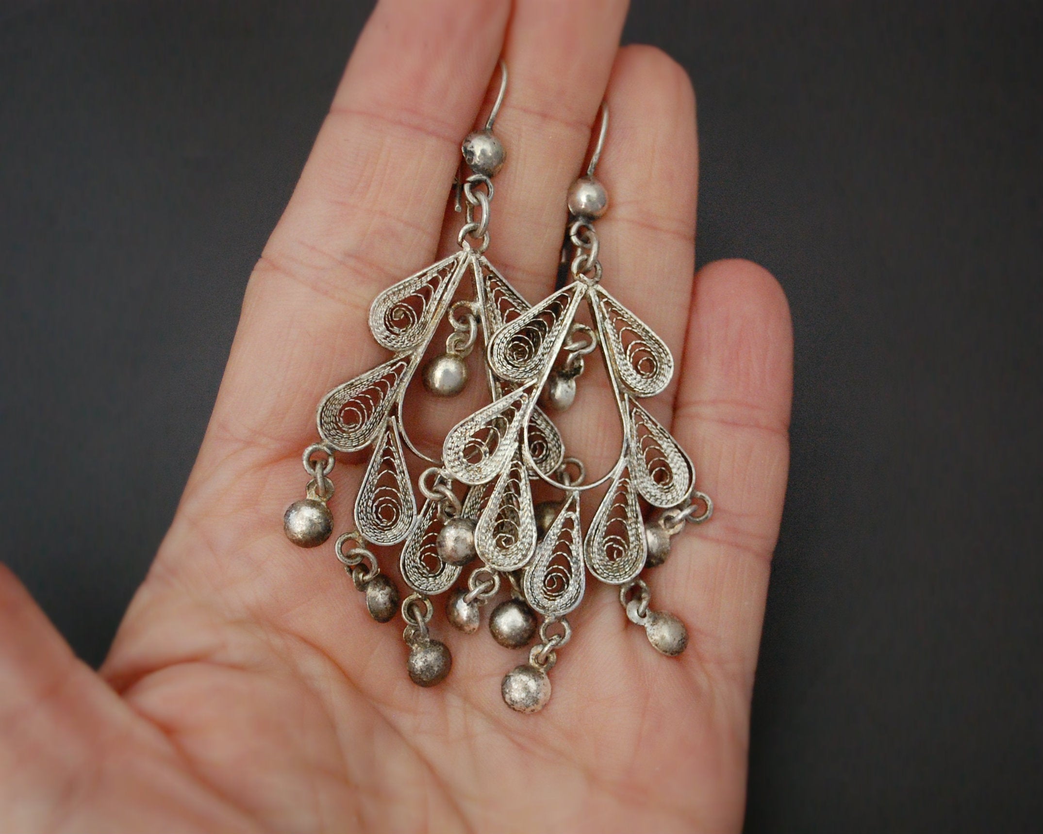 Ethnic Oriental Filigree Dangle Earrings