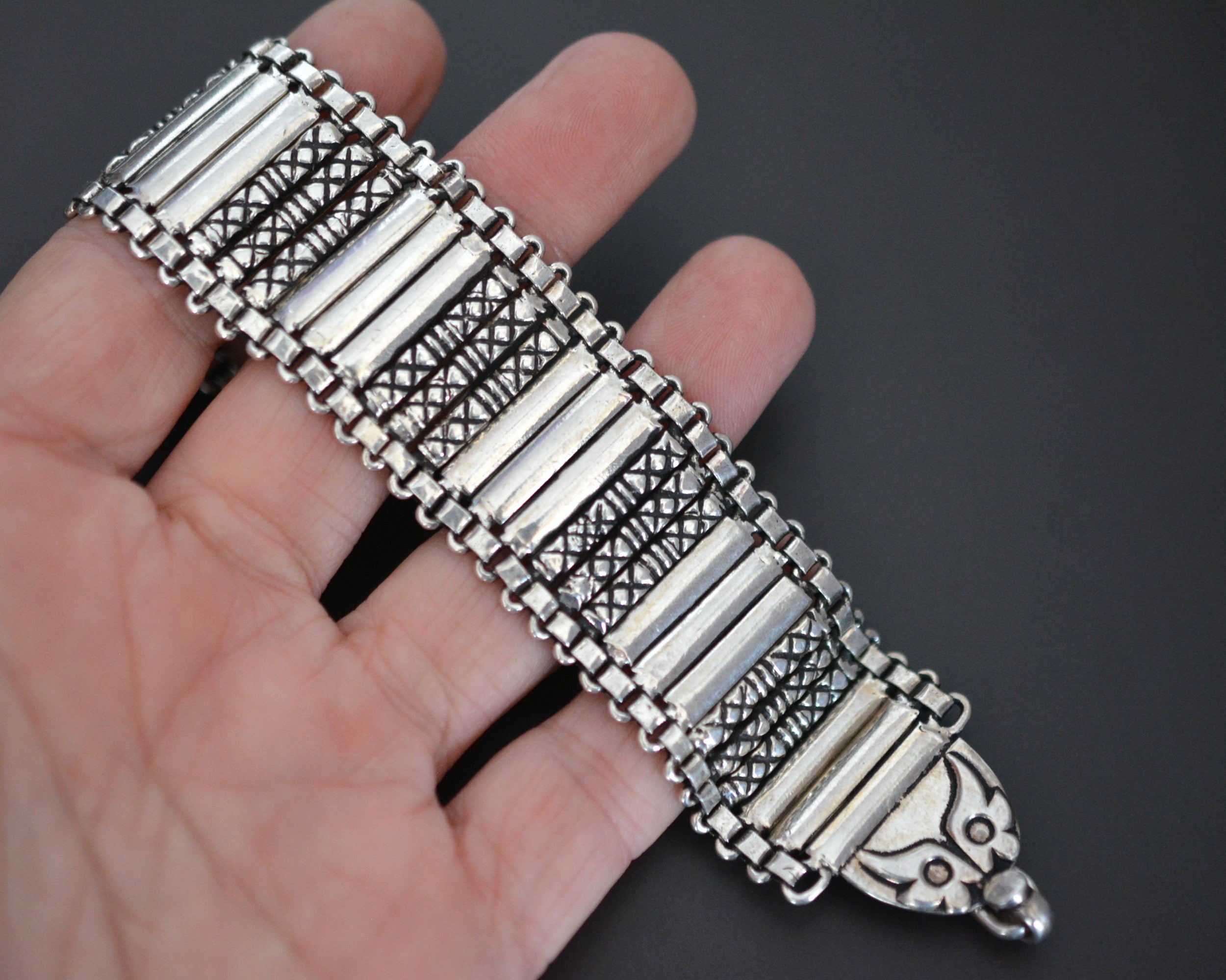 Wide Rajasthani Silver Link Bracelet
