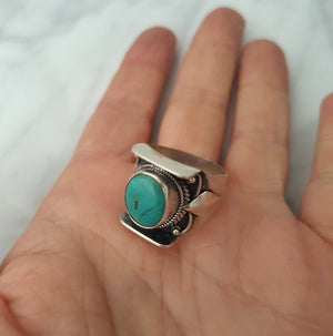 Nepali Turquoise Saddle Ring - Size 7.75 / 8