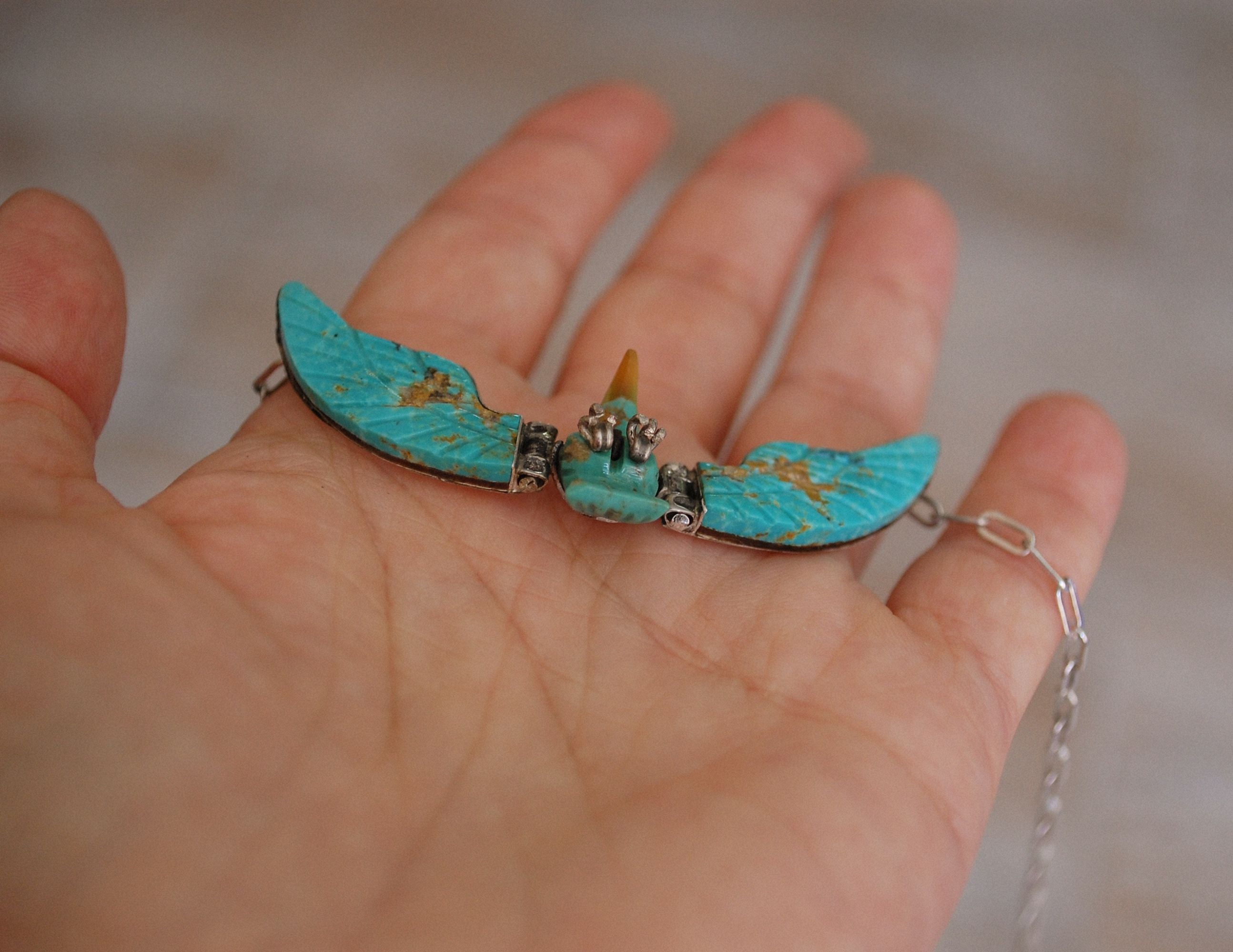 Navajo Turquoise Eagle Necklace - Signed F. Tom