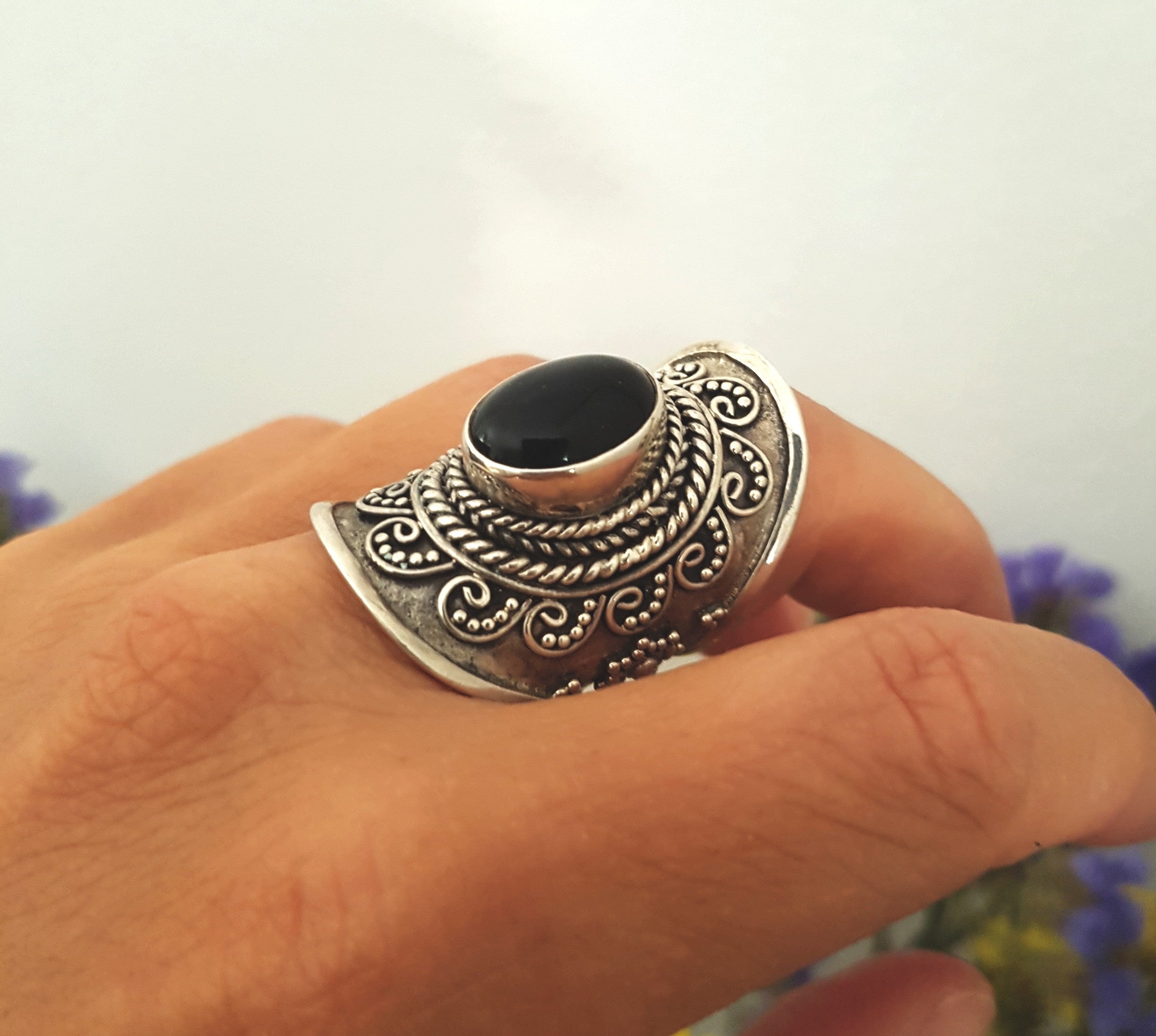 Ethnic Onyx Ring from Bali - Size 7.5