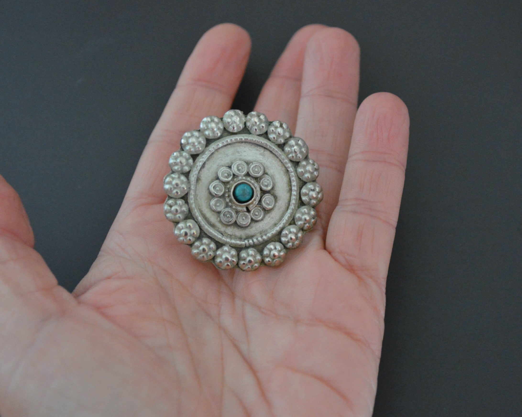 Ethnic Turquoise Disc Ring - Size 11.5