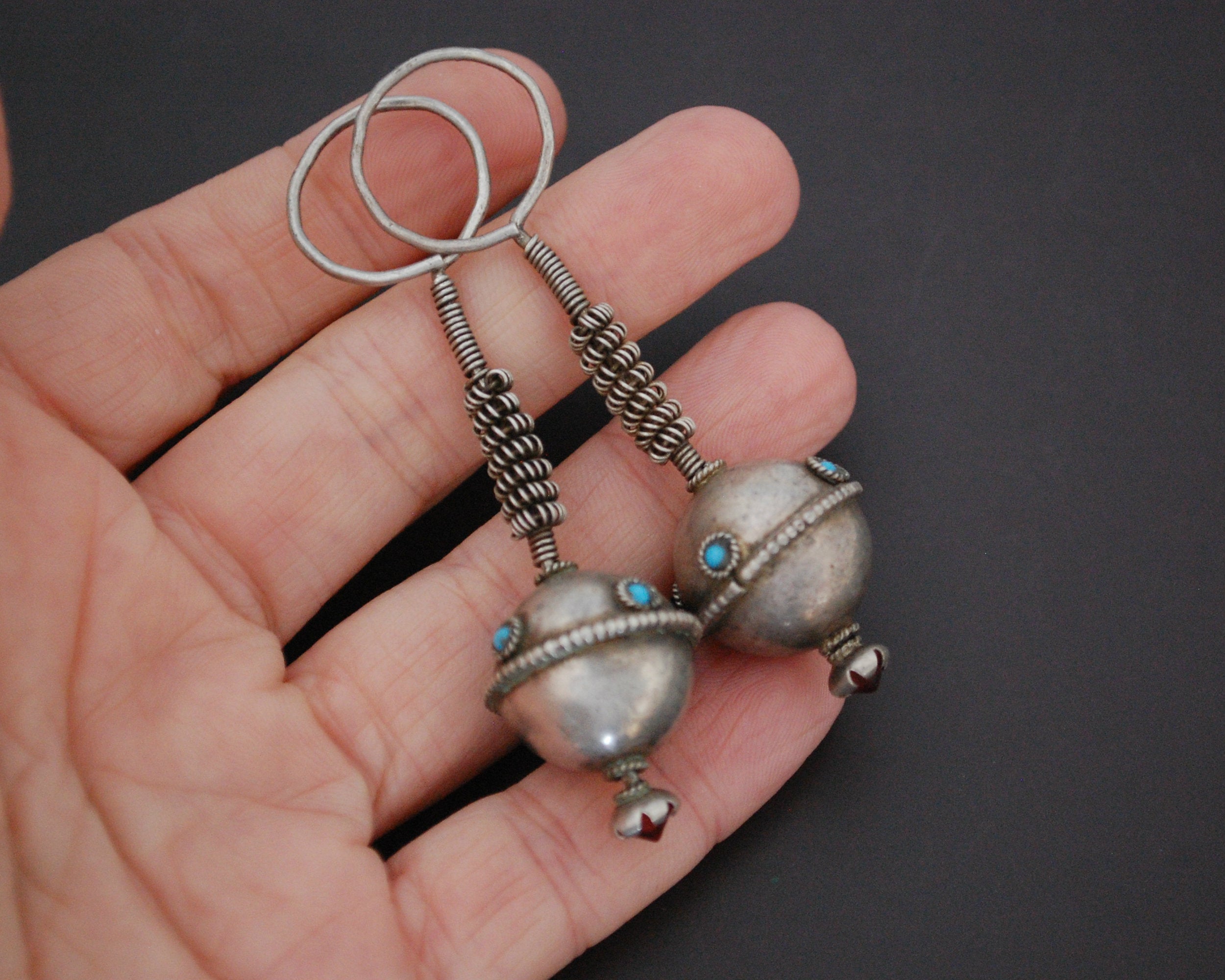 Old Afghani Earrings with Turquoise and Glass