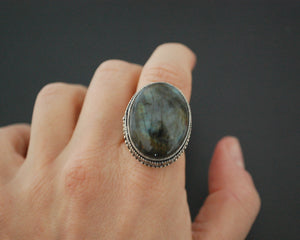 Bold Sterling Silver Labradorite Ring - Size 8.75