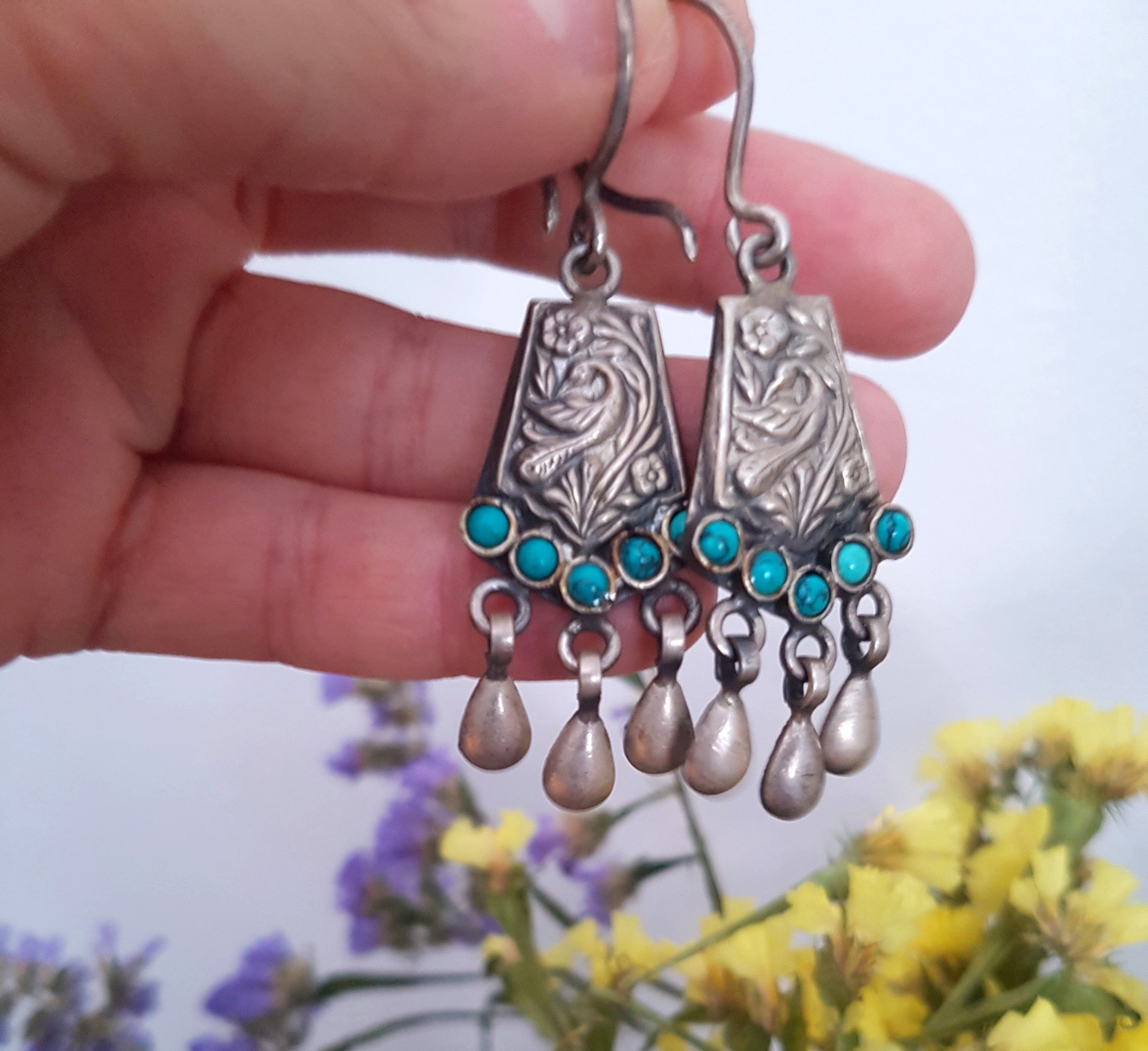 Rajasthani Turquoise Earrings with Dangles